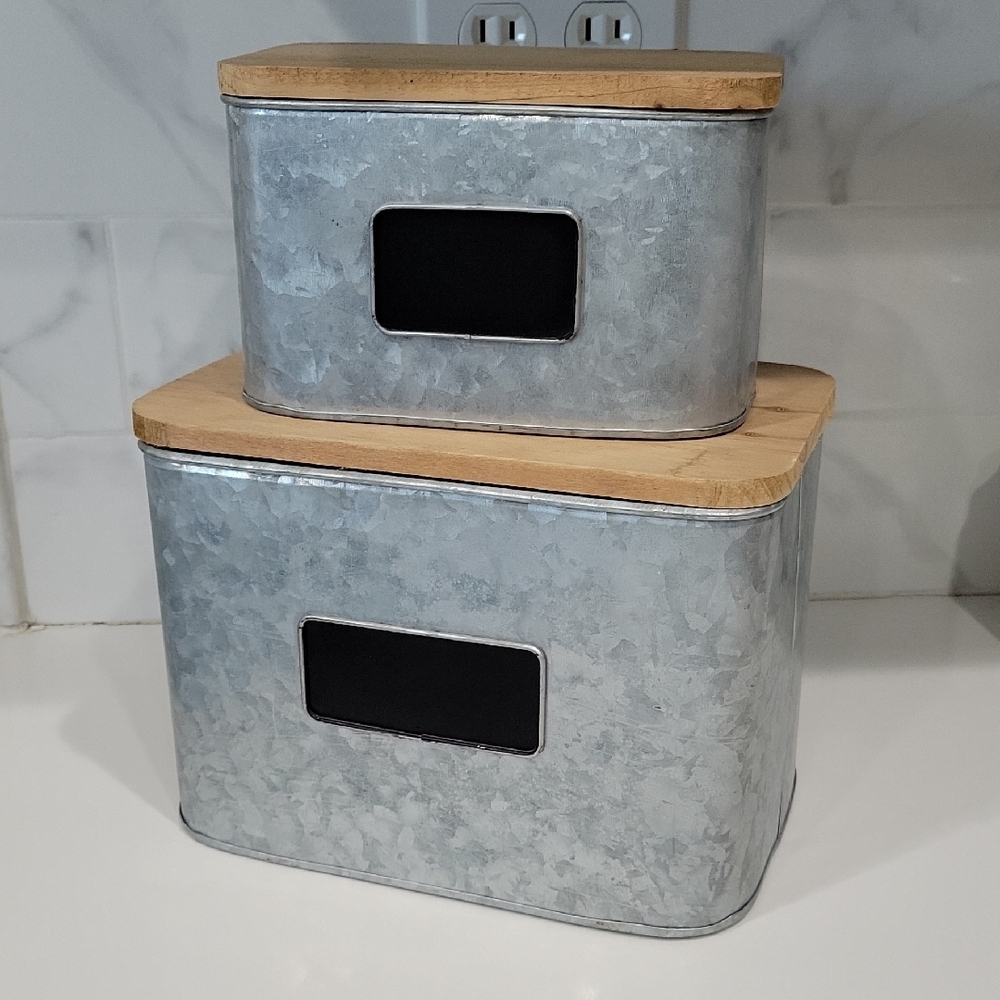 Galvanized Metal Canisters with Wooden Lids